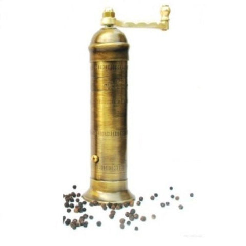 Antiqued Solid Brass Pepper Grinder Mill, 21 cm, with handle, hand made in Greece