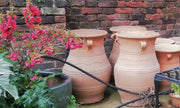 Cretan handmade terracotta pot/ planter, curvaceous with Minoan patterns and handles - Bogiazopitharo 50cm