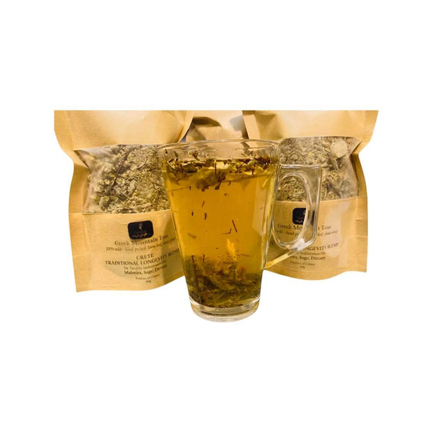 Traditional Cretan Greek mountain tea with malotira, dittany and sage