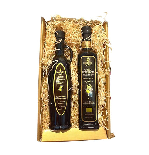 Gourmet Gold Gift Hamper containing two Premium Greek Extra Virgin Olive Oils