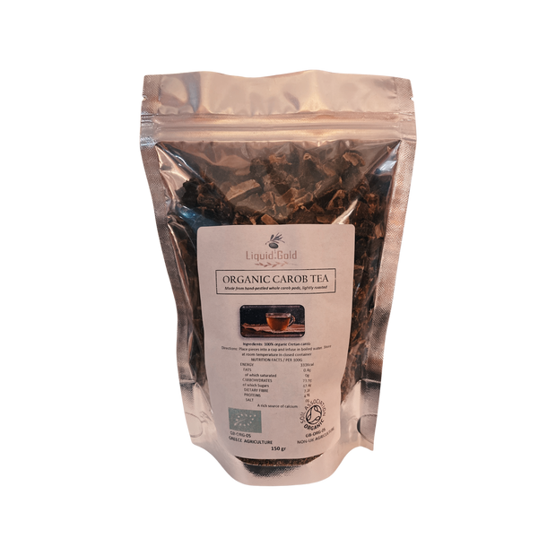 Liquid Gold Products Organic Carob Tea, hand crushed pieces, 150g bag