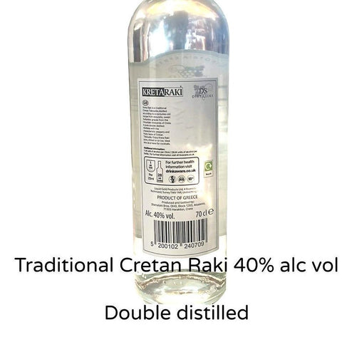Kreta-Raki, Cretan Raki, Tsikoudia or Tsipouro, Greek spirit made from grape Marc, 40% alcohol, 700ml