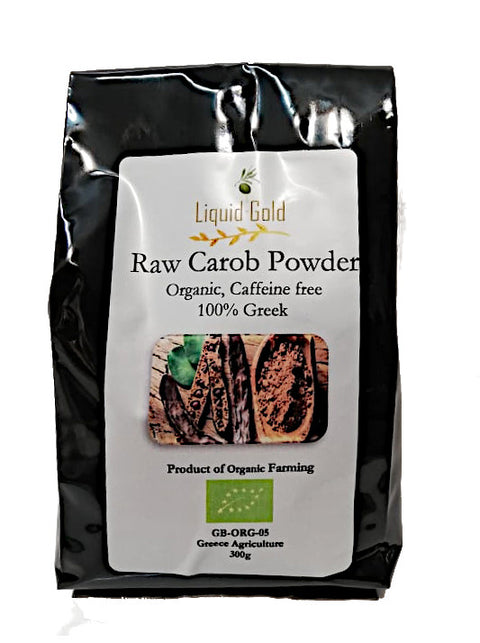 Greek raw organic carob powder by Liquid Gold Products, flour or cocoa alternative 300g bag