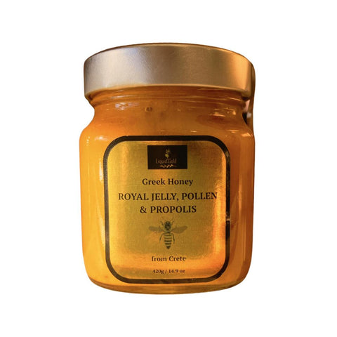 raw Greek honey dense with royal jelly, pollen, propolis 
